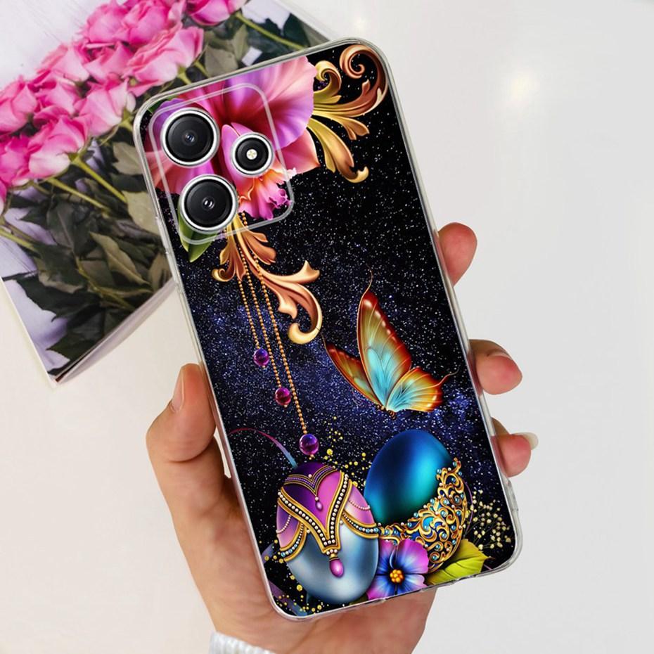 Cute Flower Cat Painted Case For Xiaomi Redmi 12 5G 2023 Soft Silicone TPU Back Cover For Redmi12 5G Global Phone Bumper