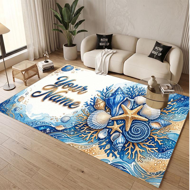Fish Ocean Theme Soft Crystal Velvet Rug Custom Name & Text Print Non Slip Floor Rug for Bedroom Living Room