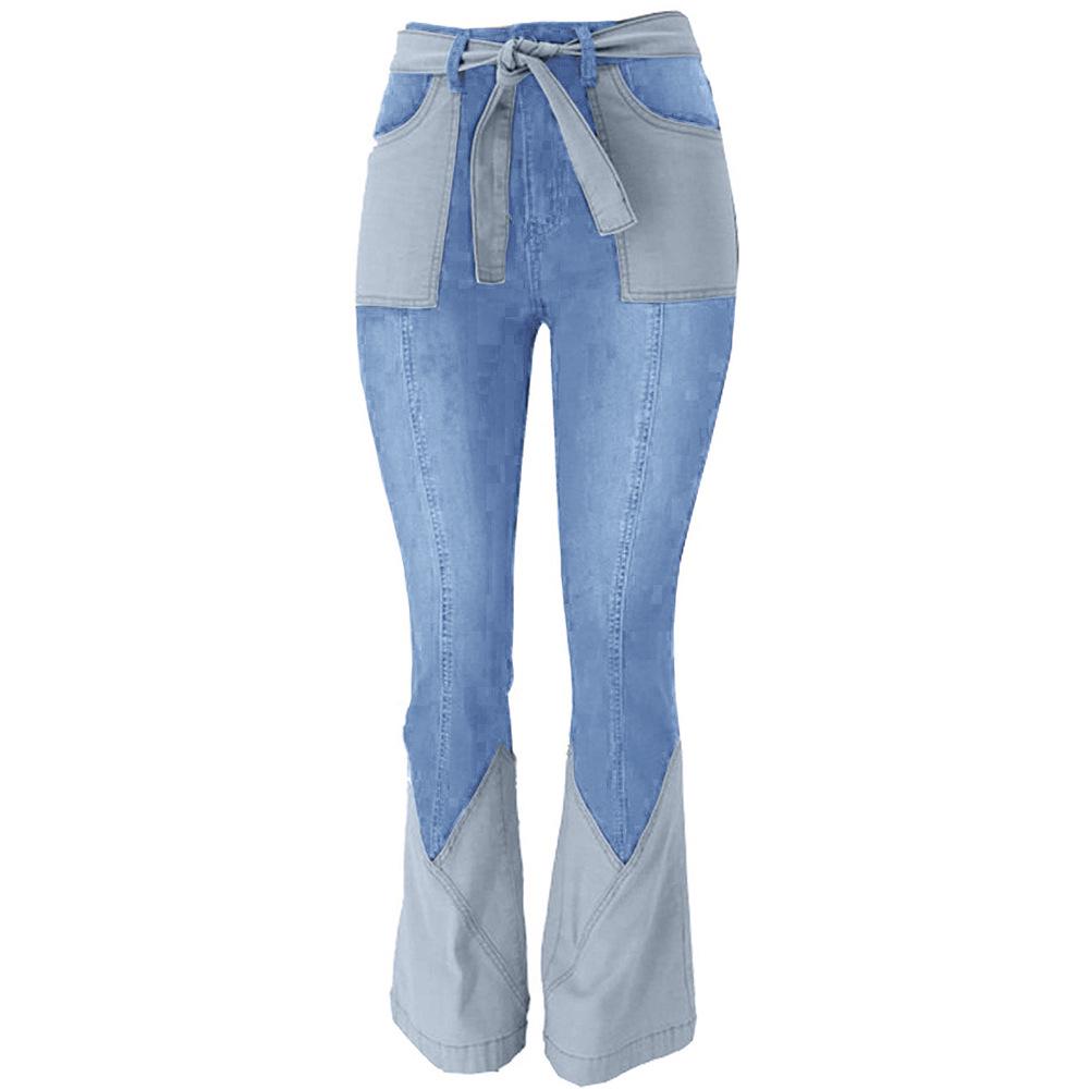 

Stretch Denim Patchwork Bell Bottoms (2022) 3XL светло-синий