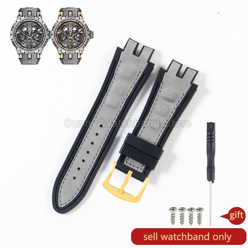 19x28mm Black Blue Red for Roger Dubuis EXCALIBUR Genuine Leather Watch Strap Special Interface Supple Moisture Wicking Design