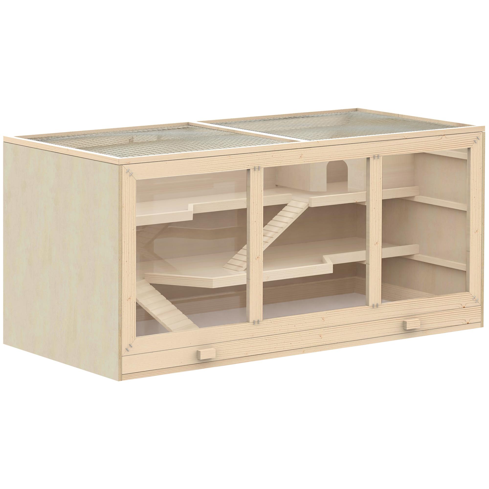 Wooden Hamster Cage, 3-Level Small Animal