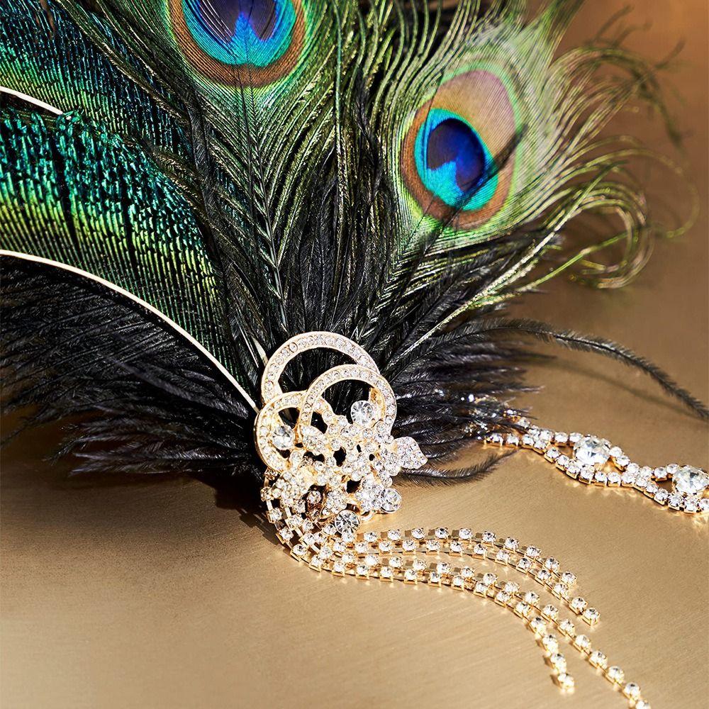 Vintage Feather Headband Crystal 1920s Hair Accessories Masquerade Hair Band  Stage Performance