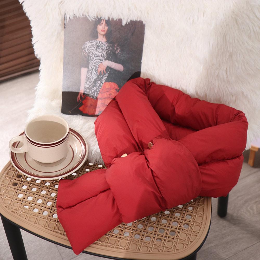 Casual Solid Color Cotton Padded Scarf Windproof Keep Warm Cross Feather Shawl Apparel Accessories Down Neck Scarf Girls