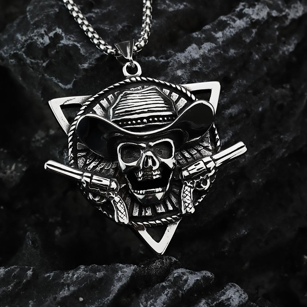 New Anime Peripheral Double Gun Skull Dark Punk Jewelry Necklace Pendant 60CM(Necklace Long)