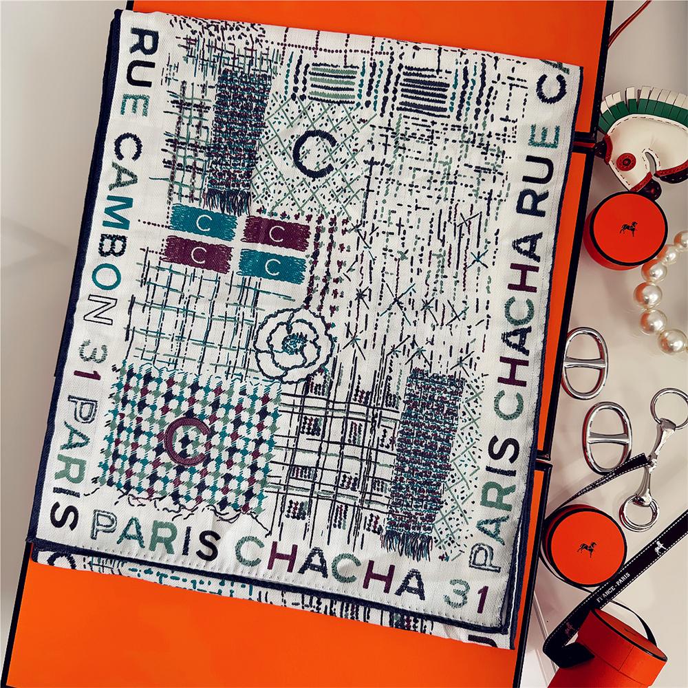 

30% Silk 70%Cashmere Scarf Women Hand Rolled Letters Printed Long Scarves Wraps Bandana Big Shawls Hijabs Female Foulards 160CM x 33CM&>8Y