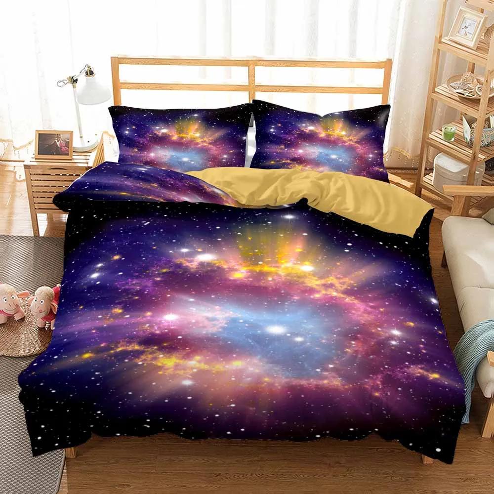 Blau Violett Grün Galaxie Bettbezug Sets Schlafzimmer Set King Superweich Bequemes Bettwäscheset Sternenhimmel 3-teilig Ropa De Cama Zuhause