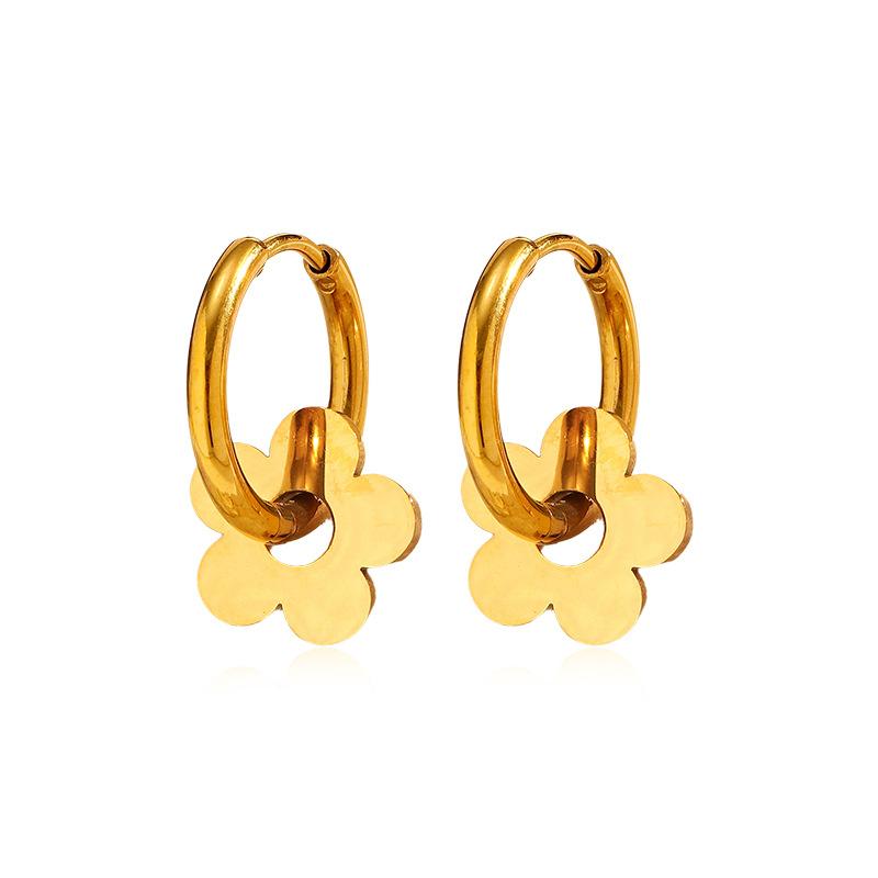 INS Style 18K Gold Flower Titanium Steel Earrings Luxury Minimalist Premium Hoop Earrings Tarnish Free Ear Jewelry