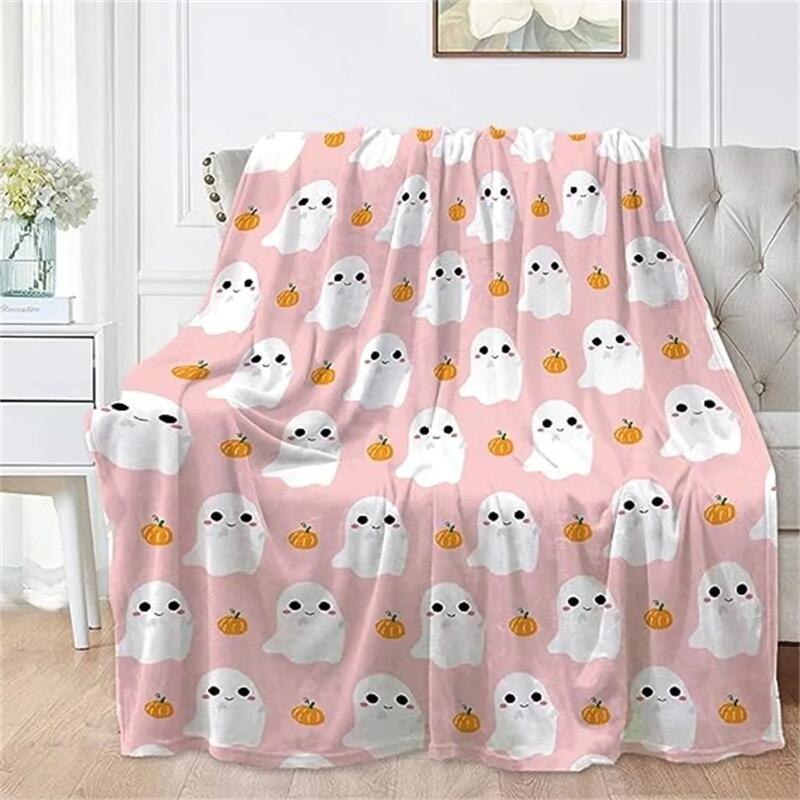 Cozy Blanket Soft Warm Home Decor Comfy Halloween Cute Ghost Print Living Room Throw Plush Bedding Relaxing Sofa Cover