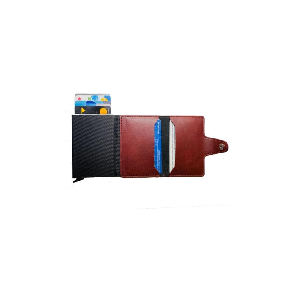 Comely RFID-geschützte Leder-Geldbörse mit automatischem Aluminiummechanismus, Unisex, Kartenhalter