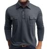 Men Long Sleeve Pocket Lapel Collar Casual Polo Shirt Outdoor Leisure Mens Top