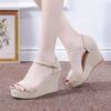 Fashion Beige Heeled Sandals Comfort Shoes for Women Open Toe Buckle Strap Clogs Wedge Large Size Black Peep Velvet Low Fashion Platform