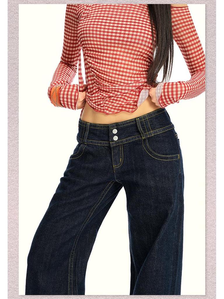25. OOTD: Americké Retro Tmavě Modré Micro-Flare Volné Zeštíhlující Dlouhé Džíny
