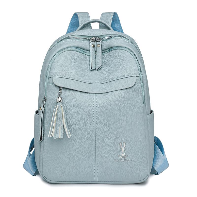 

Рюкзак с кисточкой из мягкой кожи, женская дорожная сумка большой вместимости синий