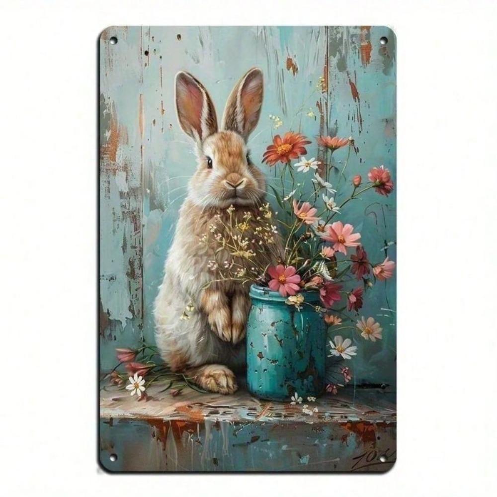 Vintage Metal Rabbit Wall Art, Tin Sign for Home Bar Decor, Gift for Men