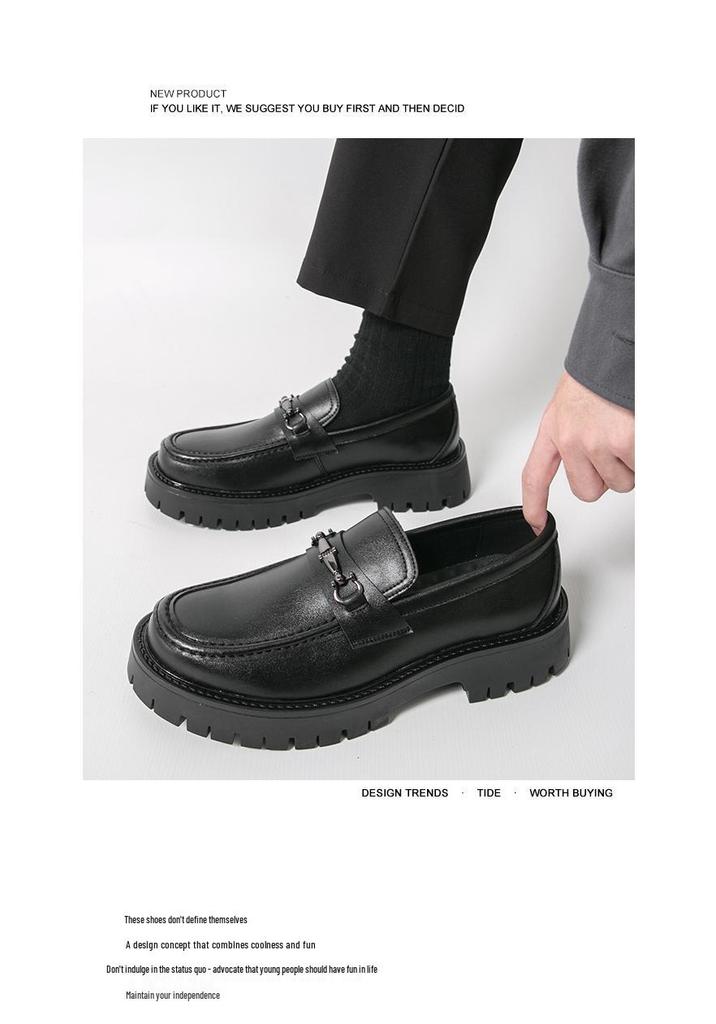 Men's Thick-Soled Patent Leather Height-Increasing Loafers with Chunky Heel