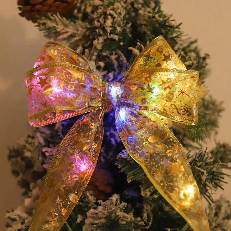 2025 Christmas Tree Ribbon Fairy Lights String Without Battery Merry Christmas for Home Party Christmas Decoration Navidad