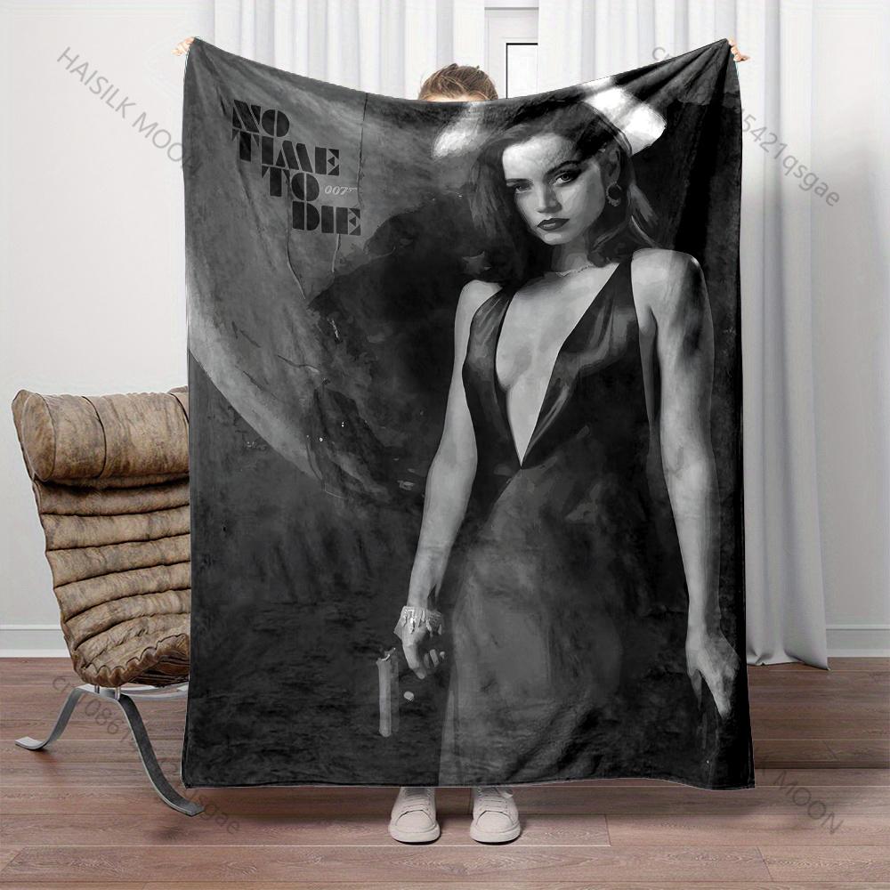 1PC Woman in dark dress holding gun Print Adult Children Warm Blankets Home Travel Car Soft Comfortable Suitable for all seasons