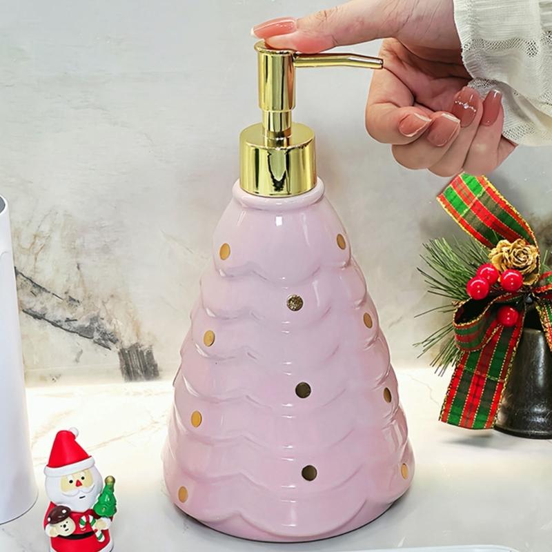 Festive Ceramic Pump Bottle Refillable Dispenser For Shampoo Body Wash Storage Christmas Themed Bathroom Accessory
