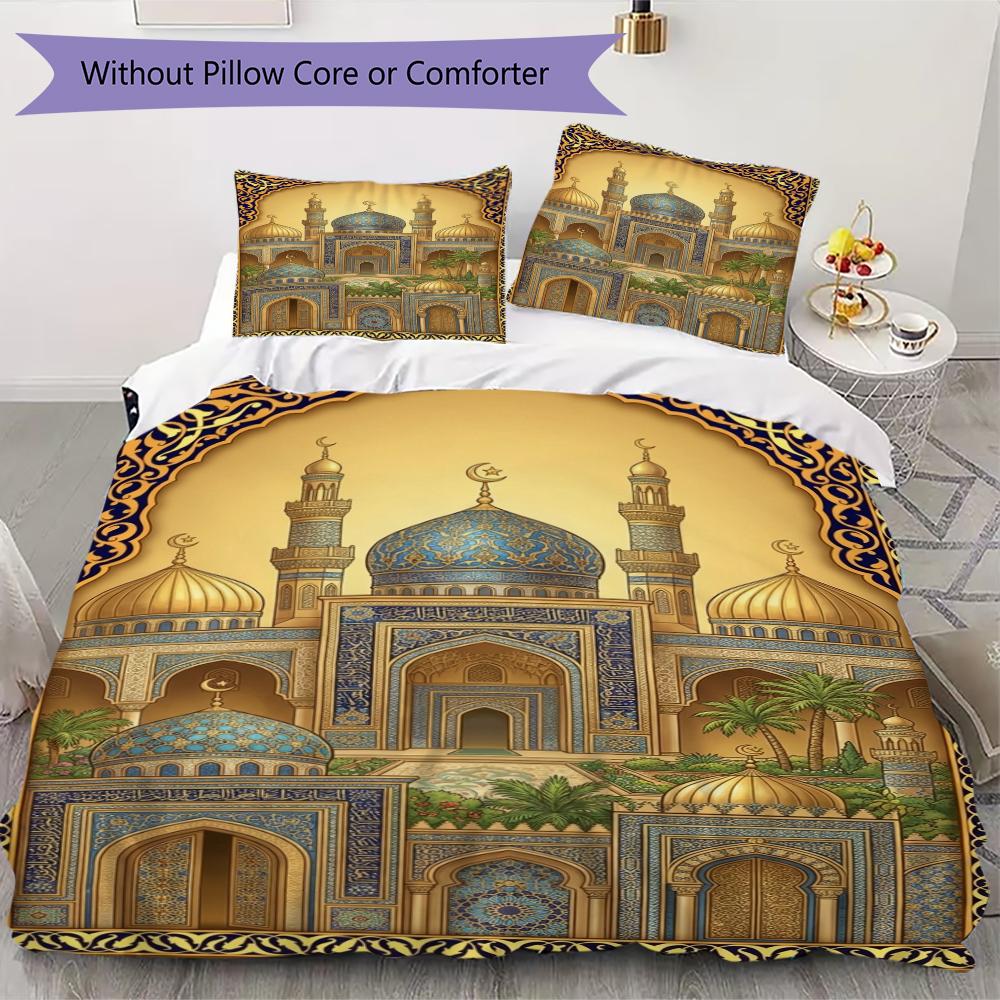 Set Copripiumino con Motivo Musulmano Copripiumino Federa Decorazione per la Casa Regalo di Compleanno (1 * copripiumino + 2 * federe senza imbottitura)122