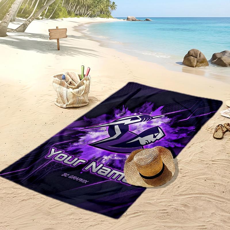Melbourne Storm Custom Beach Towel, Print Your Name Text Lightweight Absorbent Towel for Swimming Travel