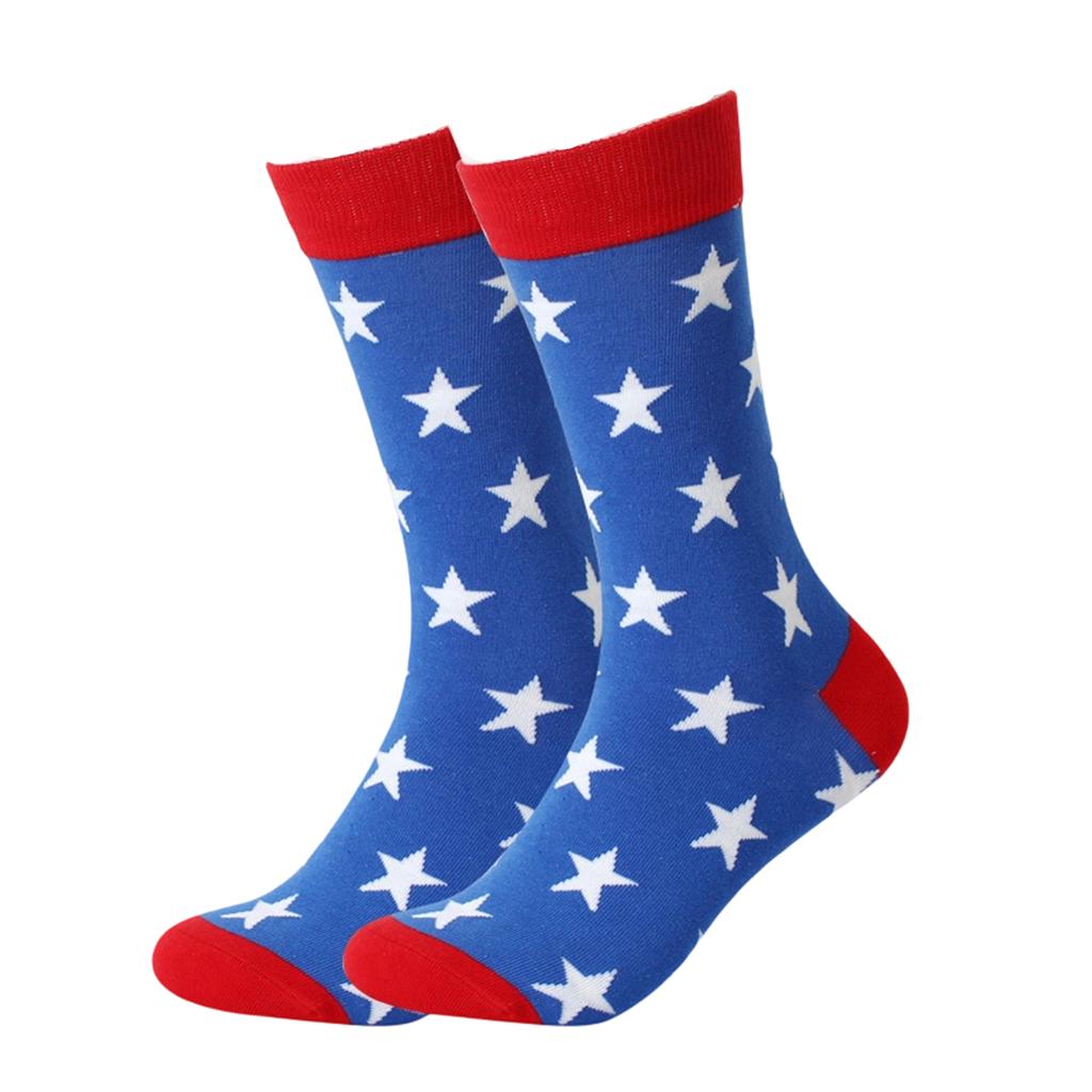 Men's Independence Day Flag Socks, Color Blocked Striped Middle Socks