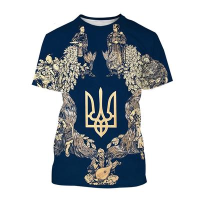 Men's Round Neck T-shirt  Ukraine National Emblem Print Summer Casual Short Sleeve Pullover Fashion Streetwear Men Clothing