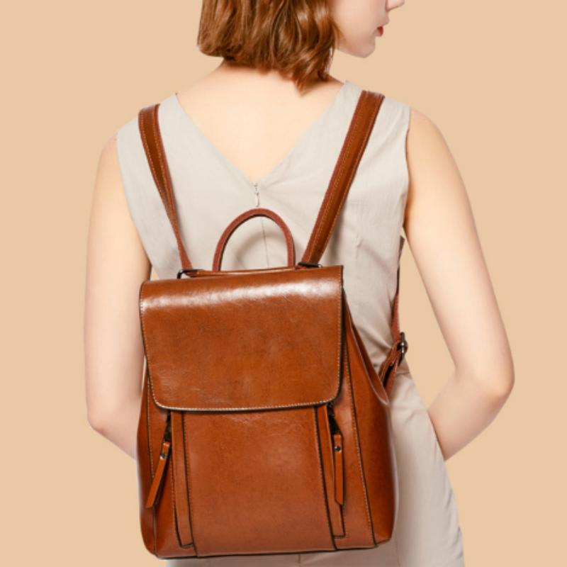 

Рюкзак женский кожаный женский мешок модный масляный воск коровьей кожи рюкзак