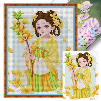 Full Embroidery Cotton Thread 11CT Printed Girl Cross Stitch Kit Decor