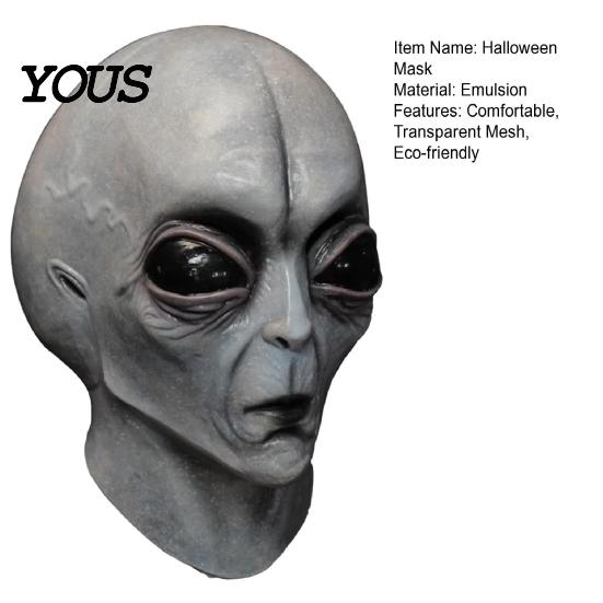 Maschera Alieno in Rete Trasparente Maschera Grigia di Halloween, Testa Intera in Lattice Cosplay UFO con Grandi Occhi Realistici, Morbido Oggetto di Scena per Feste Sci-Fi per Adulti, Scherzo