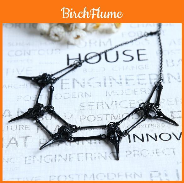 Gothic Bird Skull Necklace With Cross Chain For Women In Antique Style