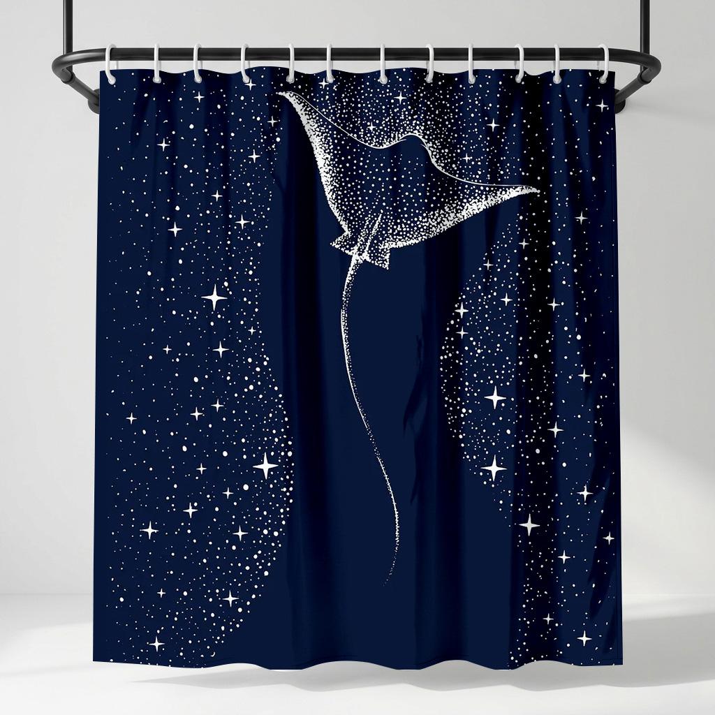 

Mystic Stingray Starry Night Shower Curtain - Creative Deep Blue Galaxy Art Design - Indoor Home Bathroom Decor Bath Curtain W60H190(CM)-1 Pcs