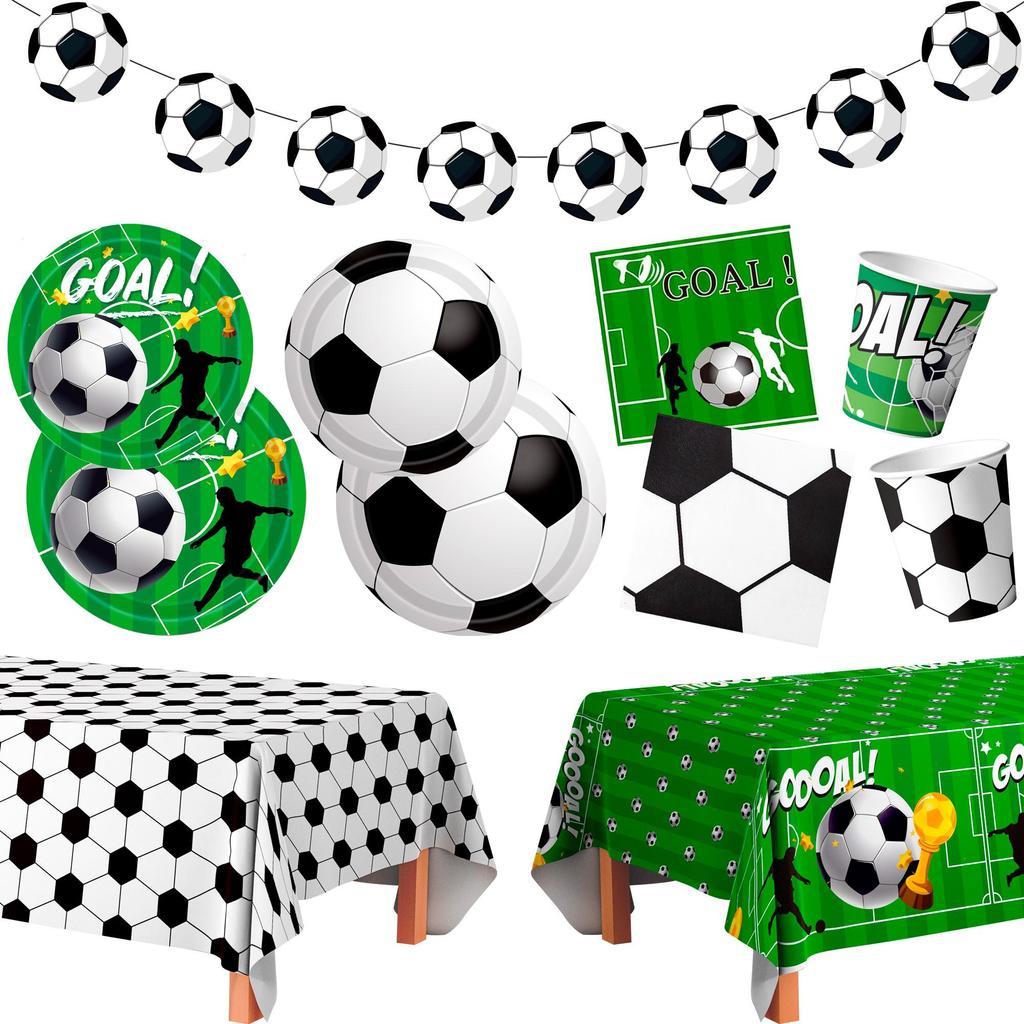 Soccer Party Tableware, 106pcs Soccer Birthday Tableware Set - Coccer Plates and Napkins Table Cloth Banner Etc Soccer Theme Party Tableware