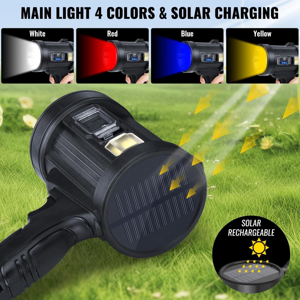Sigoobal Rechargeable Spotlight,2000000 LM Super Bright Handheld Spot Light LED Flashlight High Lumens,Powered Spotlight Large Searchlight Outdoor