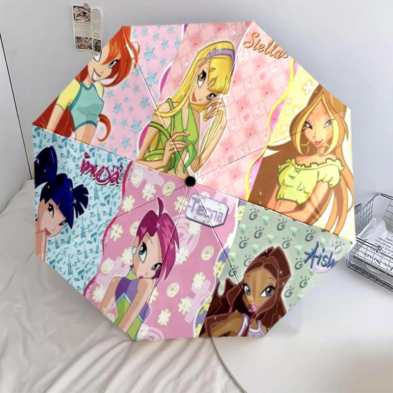 

1 шт. Автоматический складной зонт -20260108 с рисунком Winx, Портативный и складной дизайн с 8 спицами, Рождественские и Дни Рождения Подарки Q0027 разноцветный