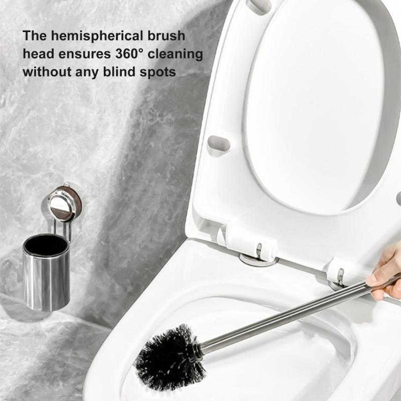 Space Saving Toilet Cleaning Brush with Flexible Head and Hygienic Holder for Small Bathrooms