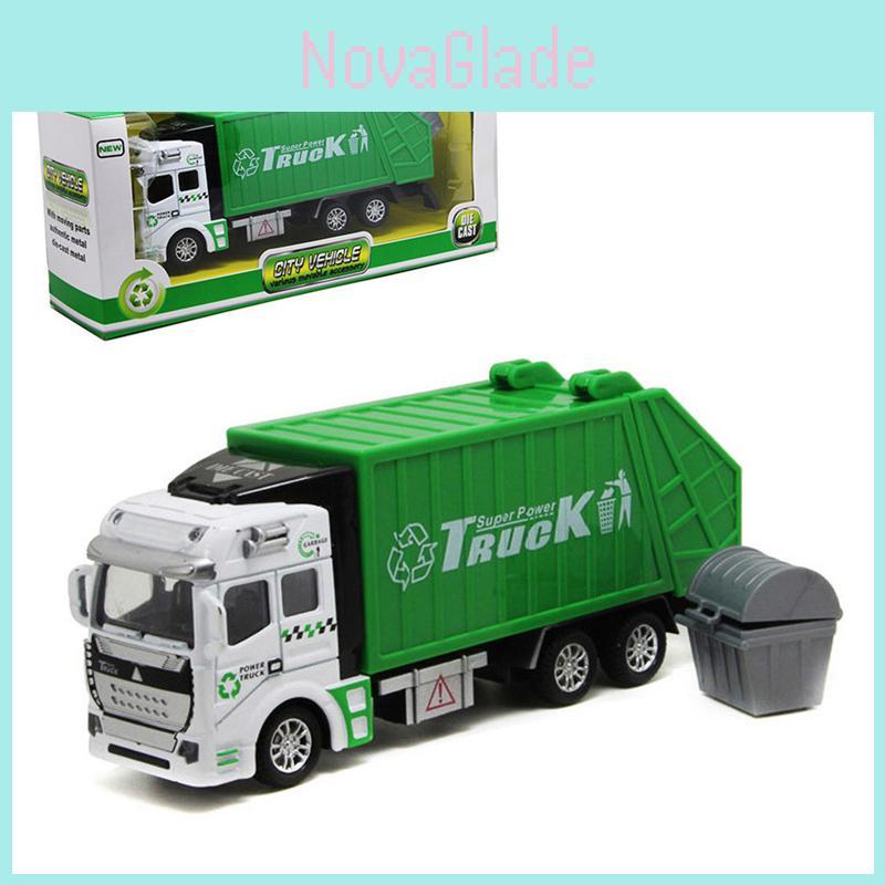 Colorful Diecast Garbage Truck Toy With Trash Bin For Kids Boys Xmas Gift