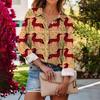 Damen Niedliches Tierprint Knopfleiste Hemd Oversized Langarm Hemdbluse Leopard Zebra Mix Super Bequem Freizeitkleidung