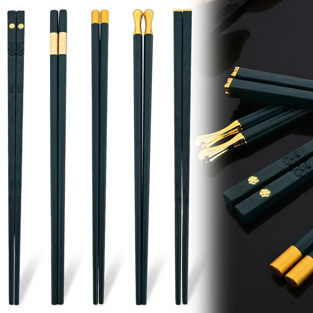 

5 пар зеленых японских китайских палочек для еды, палочки для суши, нескользящие палочки, многоразовый металлический корейский набор палочек для еды, здоровый набор столовой посуды из сплава