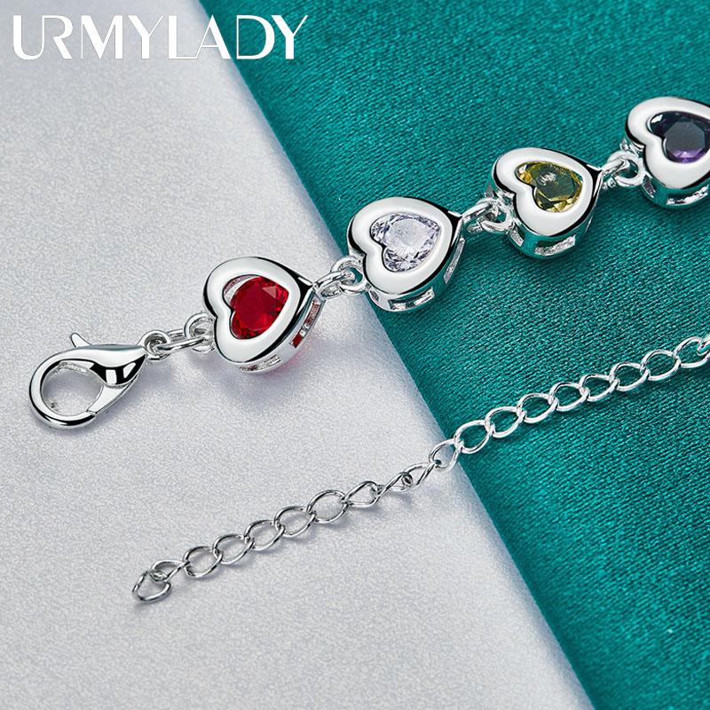925 Sterling Silver Heart Zircon Chain Bracelet Fashion Jewelry MB242