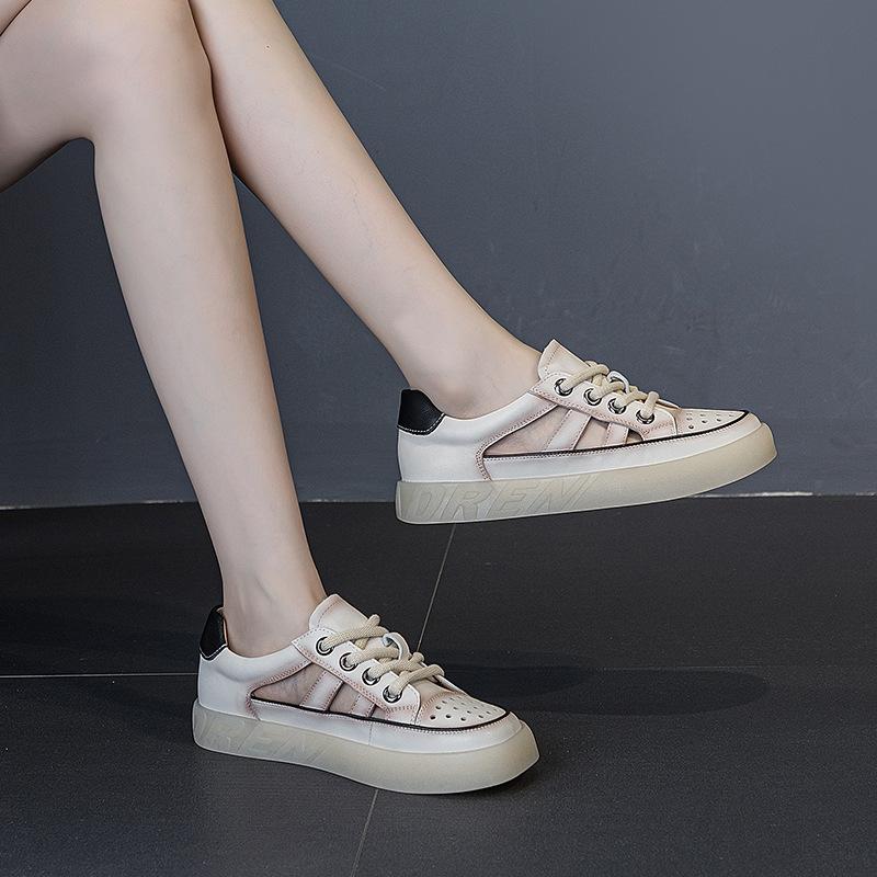 Crocs Women's Shoes Retro Lace-up Casual Shoes Soft Leather Flat Student Board Shoes