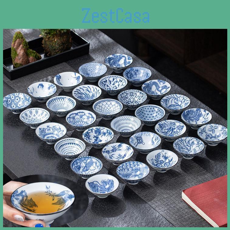 And Blue 1pcs Porcelain White Cone Teacup Anti Scaling Handpainted Ceramic Tea Bowl Travel Meditation Cup Chinese Tea Set 65ml