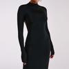Elegant Slim Fit Long Sleeve Sexy Backless Dress Women Summer Slit Casual High Waist Black Long Dresses Women Fashion Stand Collar Party Dress 26443