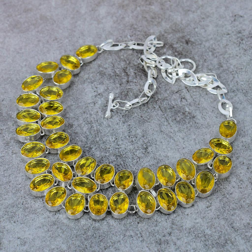 Citrine Gemstone Handmade 925 Sterling Silver Jewelry Necklace 18" M-329
