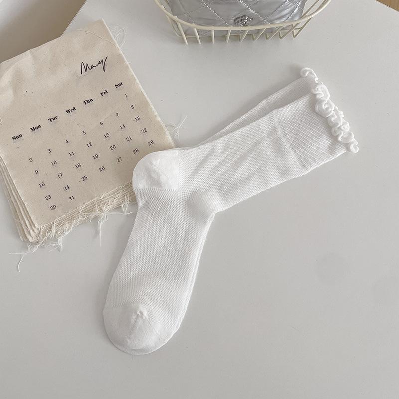 5 Pairs of Female Summer Thin Mesh Breathable Lace Boneless Tube Stack Socks