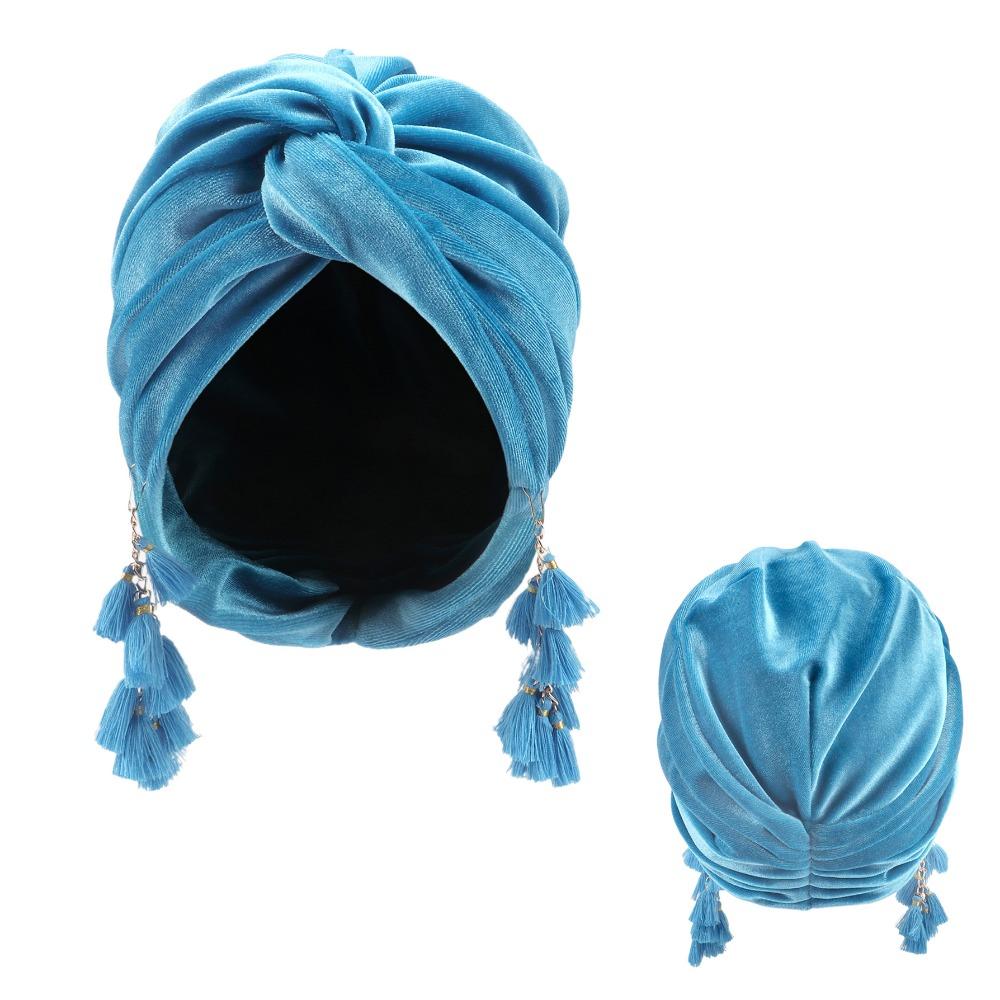 

with Tassels Headwear Cap Breathable Beanie Bonnet Fashion Headscarf Women озеро синього кольору