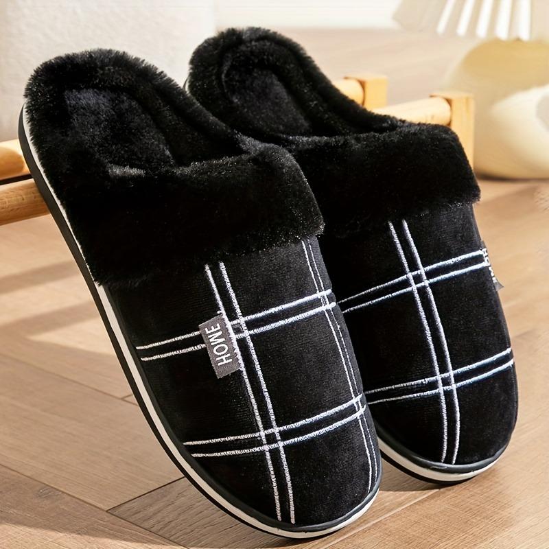 Winter Plush CYFMYD Men's Plaid Slippers | Fuzzy Warm Memory Foam Indoor House Shoes Sole, Round Toe Slip-On Design for Fall Comfort