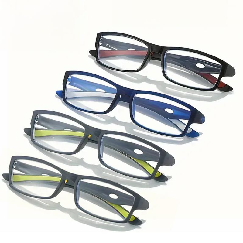 4PCS Sport Style Non-Prescription Reading Glasses Anti-Blue Light Rectangular Full Rim Eyewear PC Frame Material