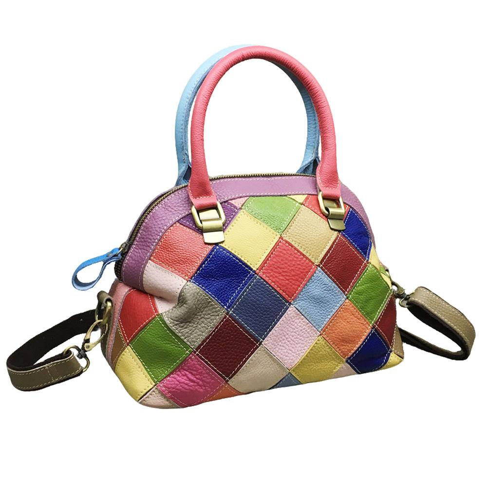 Skórzane torby damskie, torby w kratę w pasującym kolorze, torebki ze skóry bydlęcej, torby listonoszki, torby damskie Wind Shell