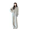 Wind Zipper Knitted Suit Women's Autumn and Winter New Style Thick Loose Casual Wide-leg Pants Two-piece Suit