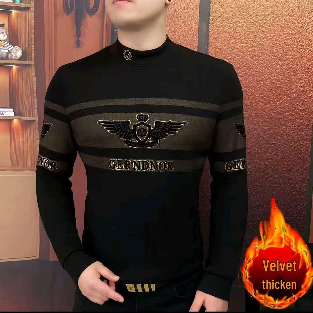European Autumn/Winter Men s Light Luxury Embroidered Slim Fit Hoodie with Half-High Collar L